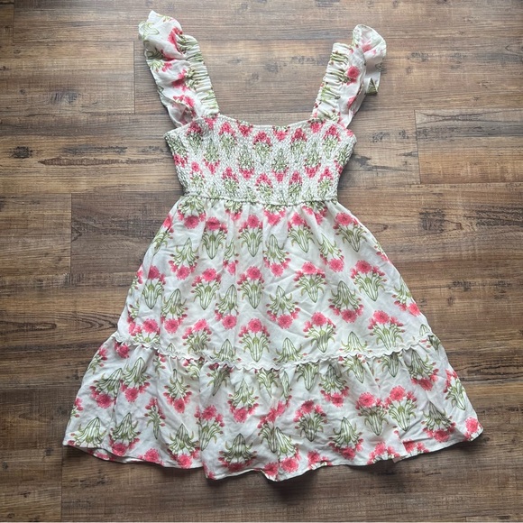 Altar'd State Women's Pink & Green Floral Smocked Sun Dress Size Large - Picture 1 of 7